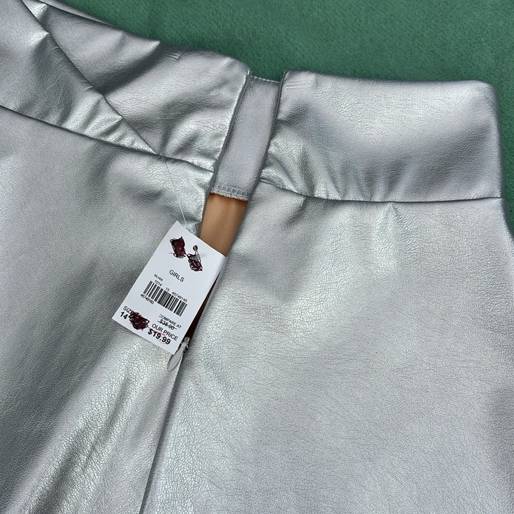 NWT Charlotte by Cato Elegant Metallic Polyester Silver A-Line Skirt Girls 14